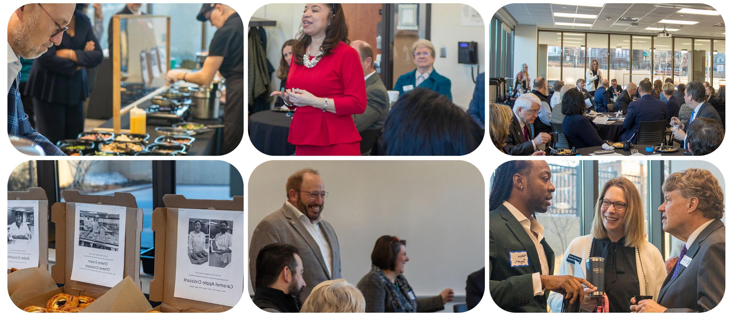 Collage of legislators and community partners at a breakfast at Saint Paul College